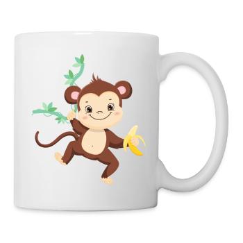 Affe Familie Mama Baby T-Shirt - Tasse - Weiß - Rechts