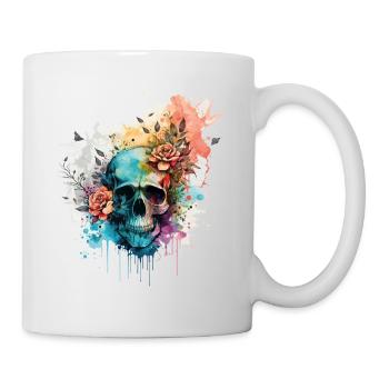 Totenkopf Totenschädel Skelett Blumen Rosen Splash - Tasse - Weiß - Rechts