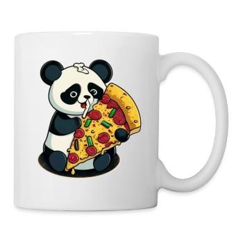 Un mignon panda mange un autocollant de pizza - Mug blanc - blanc - Droite