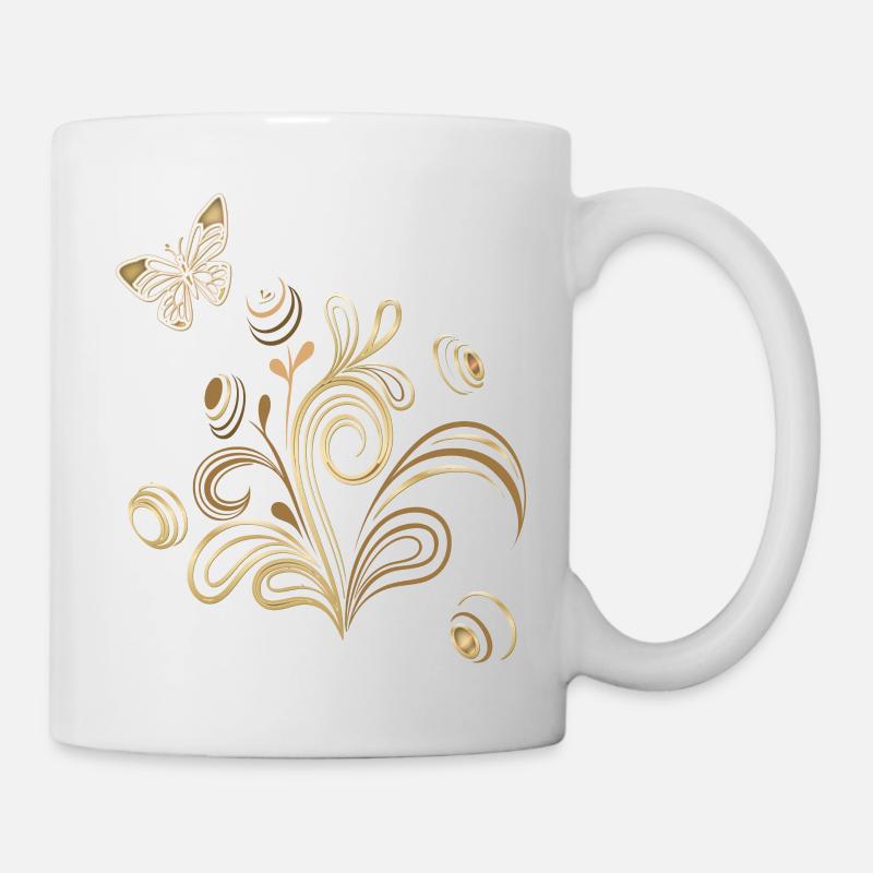 Blumenranke mit Schmetterling - Tasse - Weiß