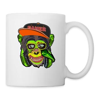 Gamer Affe mit coolen Brillen und Hörer T-Shirt - Tasse - Weiß - Rechts