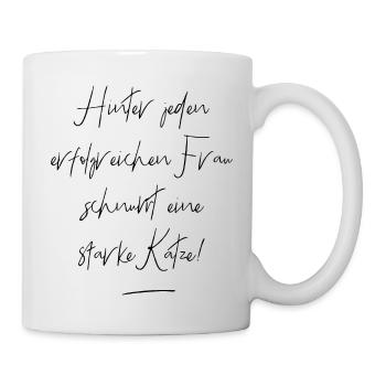Frau mit Katze Spruch Katzenliebhaberin - Tasse - Weiß - Rechts