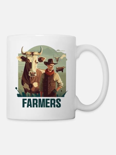 Farmer with cow - Mug - white