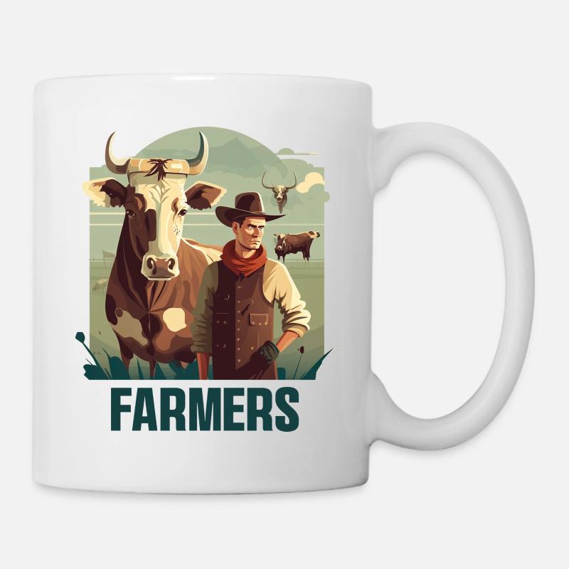 Agriculteur avec vache - Mug blanc - blanc
