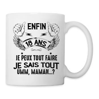 Enfin 18 ans Humour Fils Ou Fille Anniversaire - Mug blanc - blanc - Droite