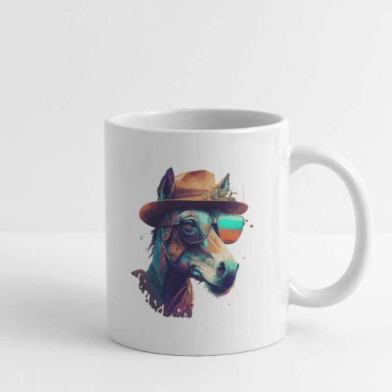 Ein lustiger Esel oder Maultier mit Brille und Hut Tasse