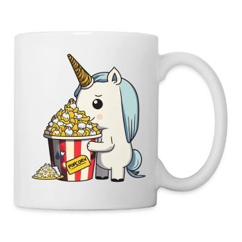 Colorful, cute unicorn eats delicious butter popcorn - Mug - white - Right
