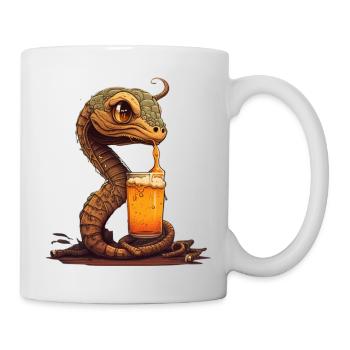 Süße coole Schlange mit Bier Comic Illustration - Tasse - Weiß - Rechts