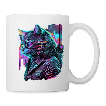Synthwave Cat Cats 80s Cadeau - Mug blanc - blanc - Droite