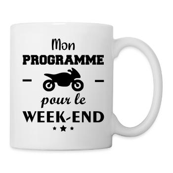 Mon programme pour le week-end, motard,Moto - Mug blanc - blanc - Droite