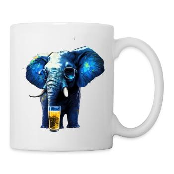 Cool blue elephant with beer and sunglasses - Mug - white - Right