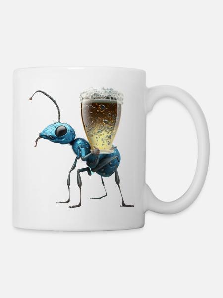Ameise trägt Bier - Tasse - Weiß