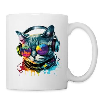 Chat Lunettes de soleil Casque Splash Animal coloré - Mug blanc - blanc - Droite