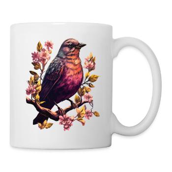 Frühling Sonne Vogel Blüten - Tasse - Weiß - Rechts