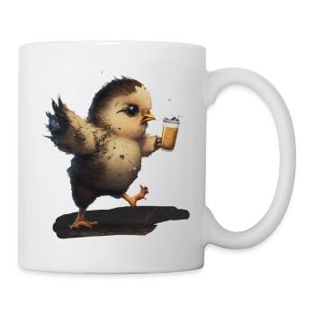 Un oiseau mignon boit une bière - Mug blanc - blanc - Droite