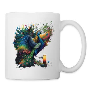 Colorful peacock drinks beer - Mug - white - Right