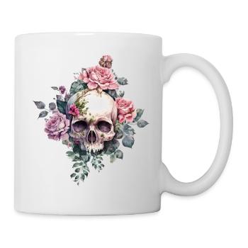 Totenkopf mit Rosen - Tasse - Weiß - Rechts