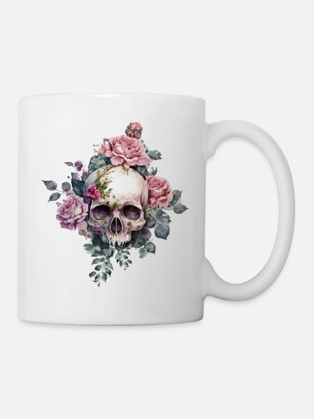 Crâne avec des roses - Mug blanc - blanc