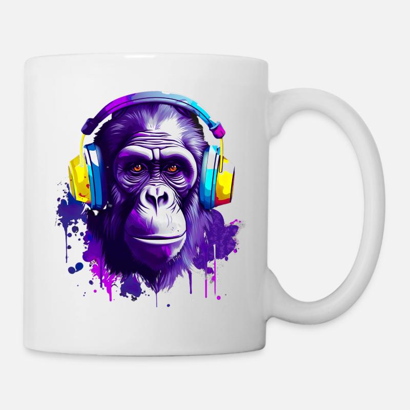 Gorilla Musik Kopfhörer Musik Affe - Tasse - Weiß