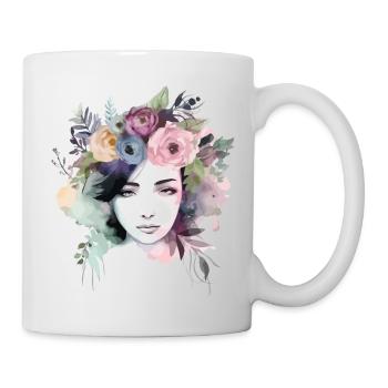 Frau mit Blumen - Tasse - Weiß - Rechts