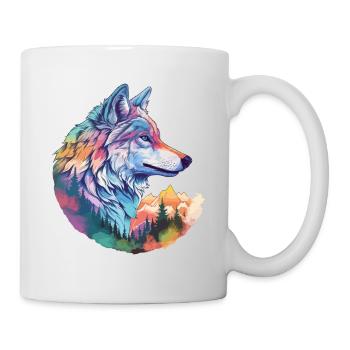 Wolf Wolf's Head Nature Wilderness Forest Trees Colorful Art - Mug - white - Right