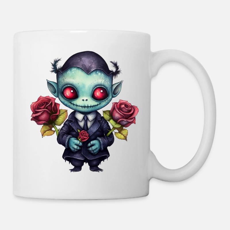 Witziger Vampir mit Rosen - Tasse - Weiß