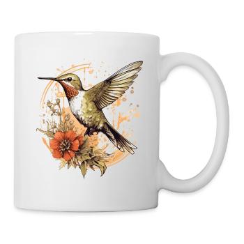 Hummingbird Flowers Bird Animal Art Watercolor Colorful - Mug - white - Right