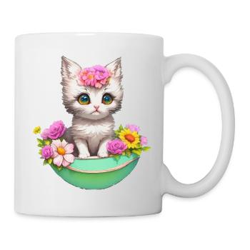 Eine freche Katze im Blumenrausch - Tasse - Weiß - Rechts