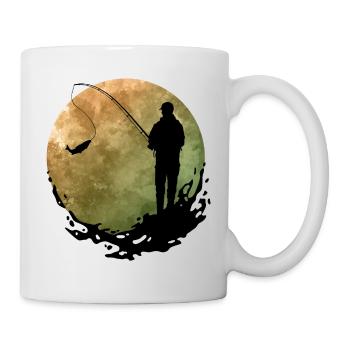 Angler with fish on the hook (orange/green) - Mug - white - Right