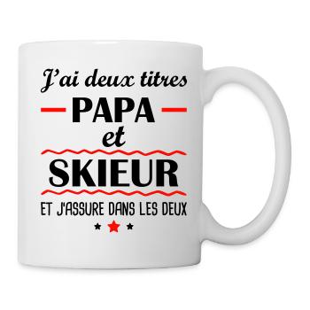 Deux titres papa skieur, cadeau fête des pères - Mug blanc - blanc - Droite