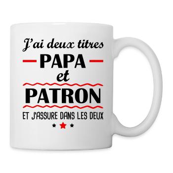 Deux titres papa patron, cadeau fête des pères - Mug blanc - blanc - Droite