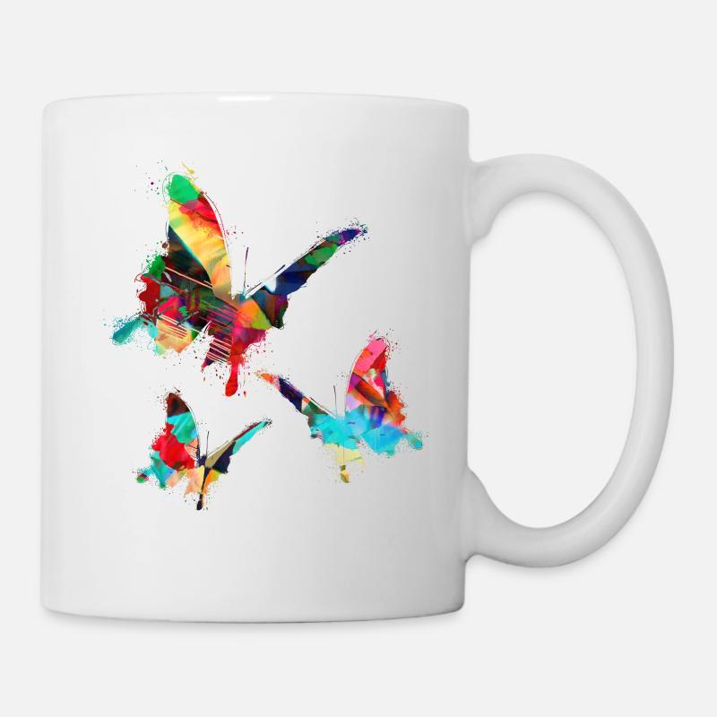 Schmetterlinge, Aquarell, bunt,malerei, graffiti - Tasse - Weiß