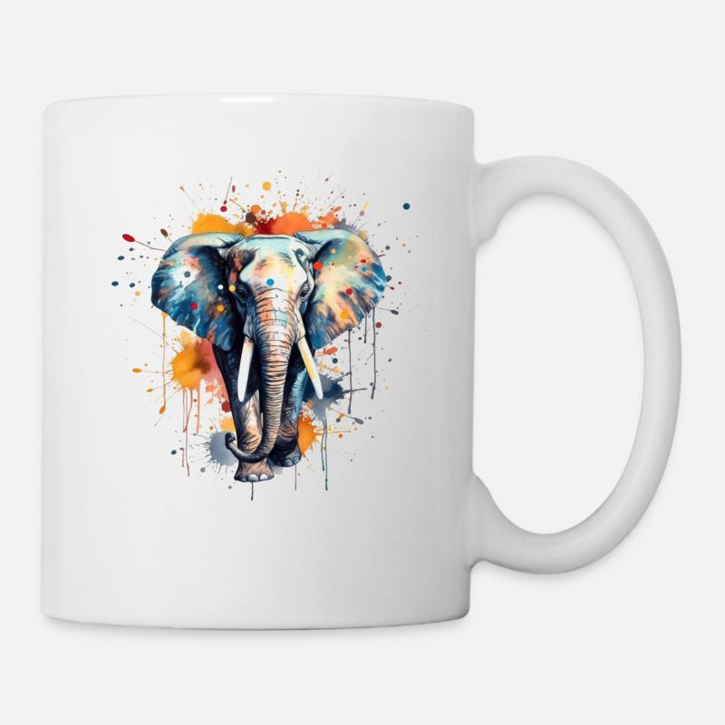 Aquarell Elephant Kunstdruck - Tasse - Weiß