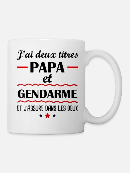 Deux titres papa gendarme, cadeau fête des pères - Mug blanc - blanc