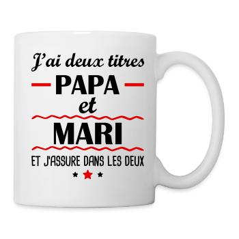 Deux titres papa mari, cadeau fête des pères - Mug blanc - blanc - Droite