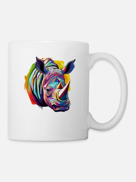 Nashorn farbig - Tasse - Weiß