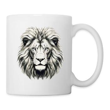 Lion Lion Head Black & White Drawn Art - Mug - white - Right