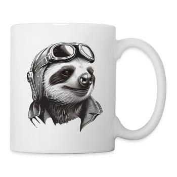 Sloth cool with aviator goggles - Mug - white - Right