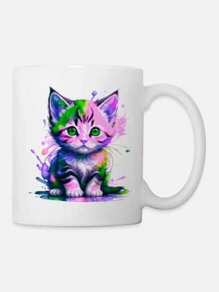 Pink-Green Kitty - Mug - white