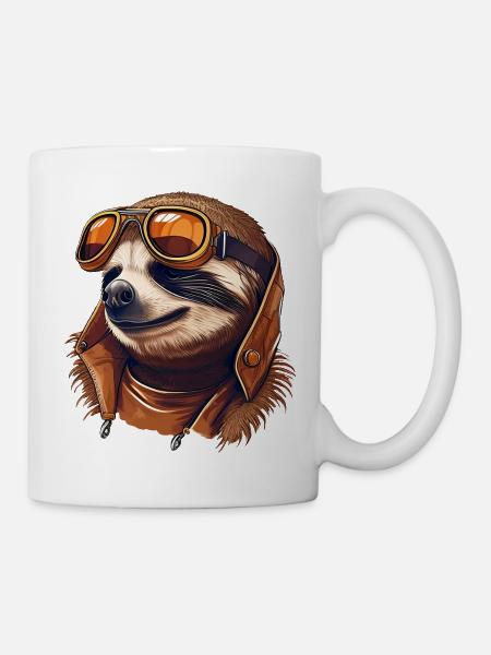 Faultier mit Fliegerbrille - Tasse - Weiß