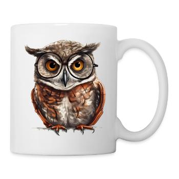 Hibou à lunettes, symbole de sagesse - Mug blanc - blanc - Droite