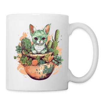 Cat in teracotta pot with cactus - Mug - white - Right