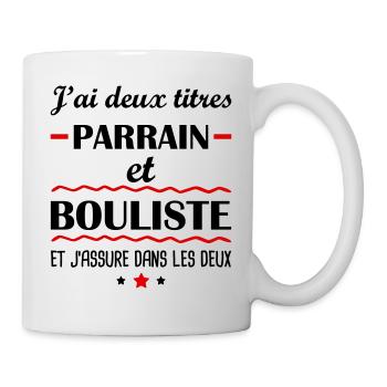Deux titres parrain et bouliste, pétanque, famille - Mug blanc - blanc - Droite
