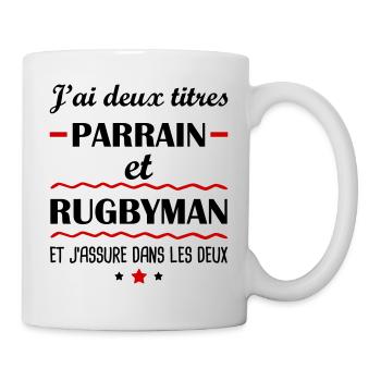Deux titres parrain et rugbyman, rugby, famille - Mug blanc - blanc - Droite