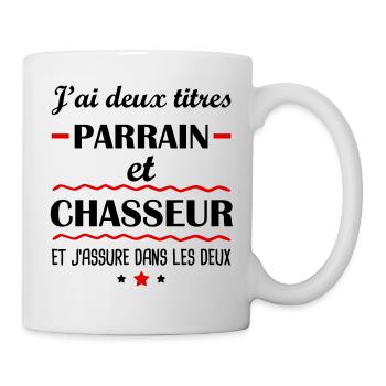 Deux titres parrain et chasseur, chasse, famille - Mug blanc - blanc - Droite