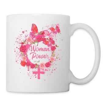 Womanpower,Couronne de fleurs,Roses,Fleurs, Logo - Mug blanc - blanc - Droite