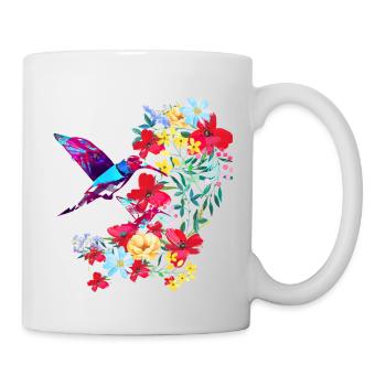 Colibri, oiseau, aquarelle, peinture, oiseaux, fleurs - Mug blanc - blanc - Droite