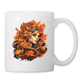 Beautiful woman with autumn foliage - Mug - white - Right