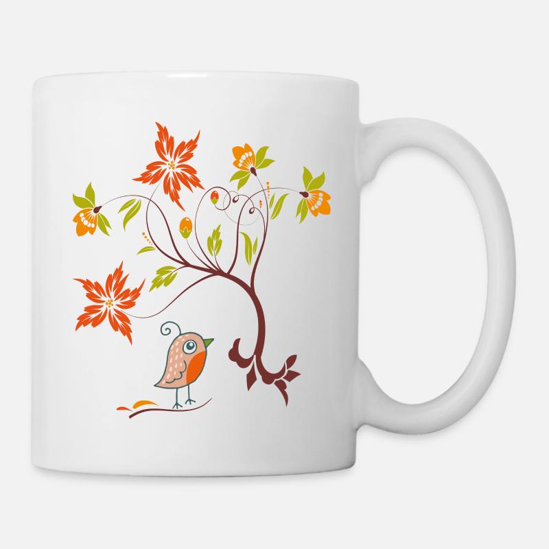 Blumenranke mit Vögelchen - Tasse - Weiß