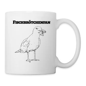 Fischbrötchen Fan die lustige Möwe mit Fisch - Tasse - Weiß - Rechts